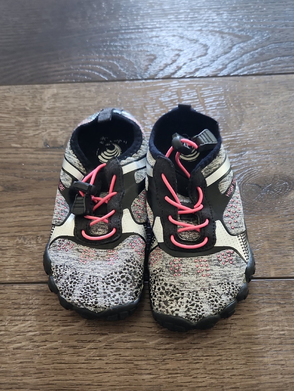 Kids Athletic Water Shoes in Gray with Pink Accents